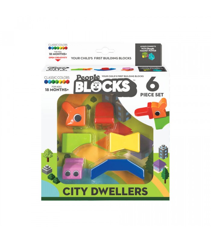 Kompaktiškas „People Blocks“ magnetinių kaladėlių rinkinys „MIESTO GYVENTOJAS“, 6 kaladėlės / People Blocks City Dweller 6pcs